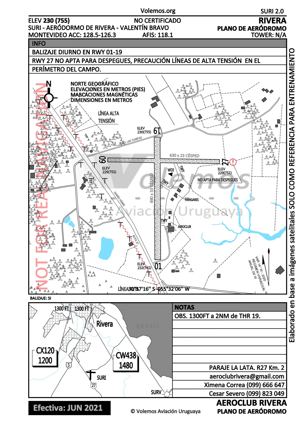 Plano del aeródromo del Aero Club Rivera, Rivera